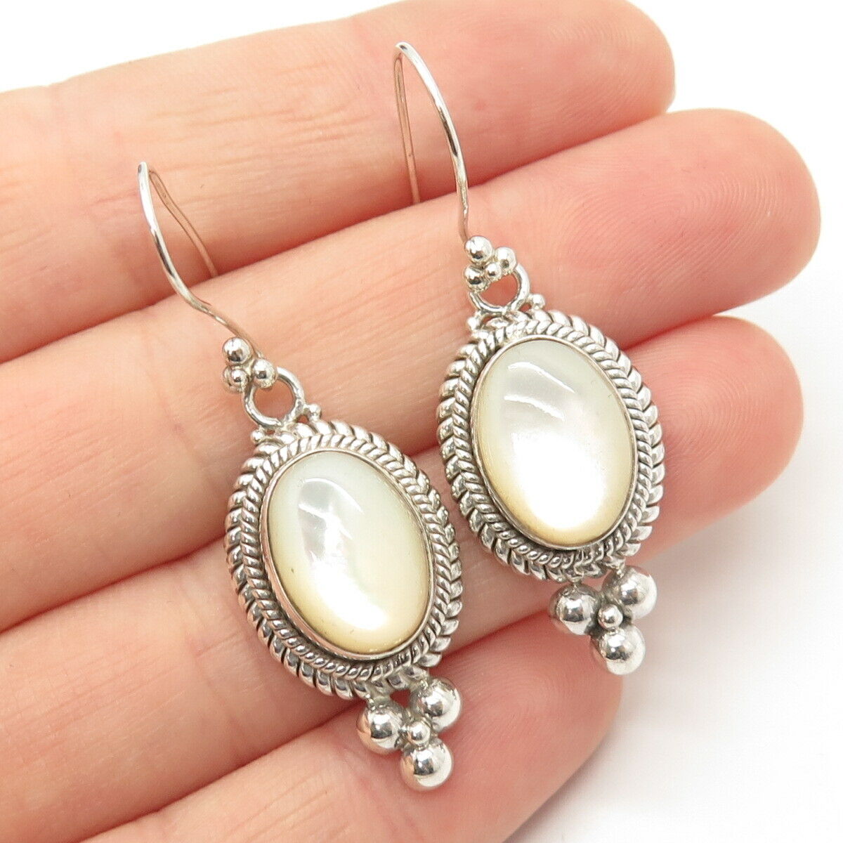 925 Sterling Silver Suarti Bali Real Mother-of-Pearl Boho Dangling Earrings