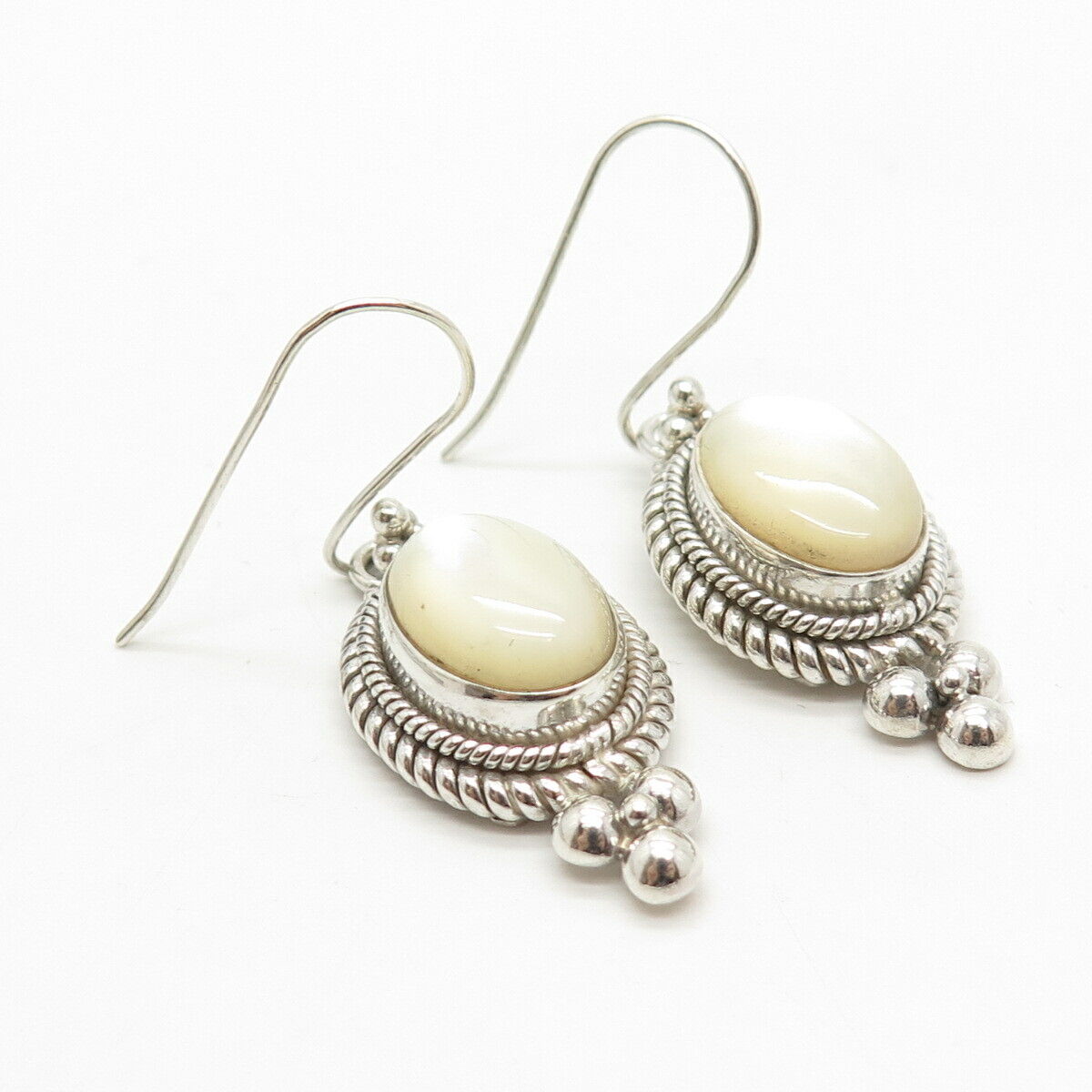 925 Sterling Silver Suarti Bali Real Mother-of-Pearl Boho Dangling Earrings