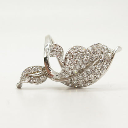 925 Sterling Silver C Z Leaf Design Long Ring