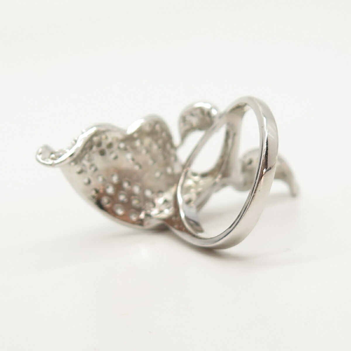 925 Sterling Silver C Z Leaf Design Long Ring