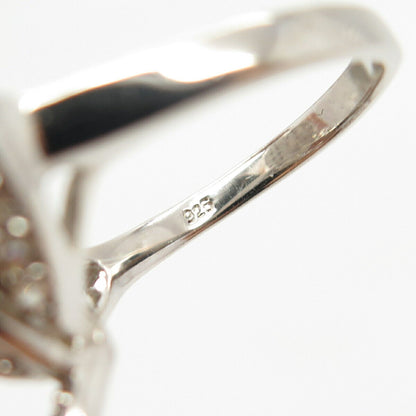 925 Sterling Silver C Z Leaf Design Long Ring