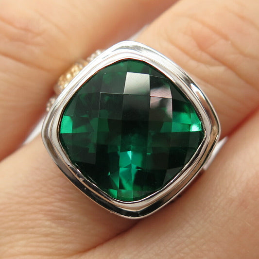 925 Sterling Silver 2-Tone Green C Z Ring