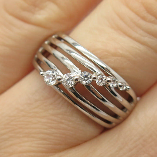 925S Sterling Silver C Z 5-Row Ring Size 7