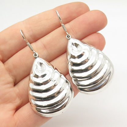 925 Sterling Silver Vintage Mexico Shell Design Hollow Dangling Earrings