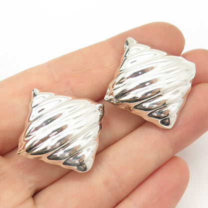 925 Sterling Silver Vintage Mexico Ribbed Hollow Clip On Earrings