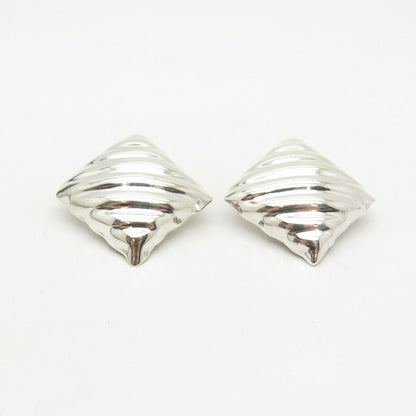 925 Sterling Silver Vintage Mexico Ribbed Hollow Clip On Earrings