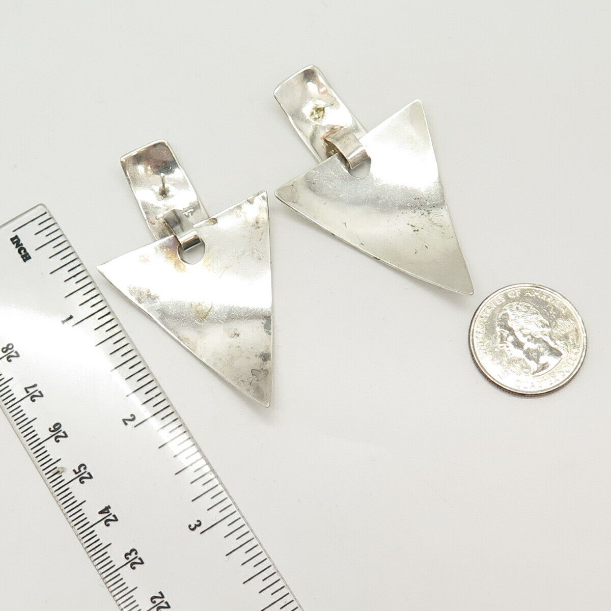 925 Sterling Silver Vintage Mexico Triangle Dangling Earrings