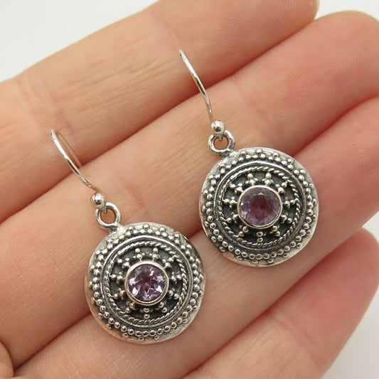 925 Sterling Silver Real Amethyst Gemstone Dangling Earrings