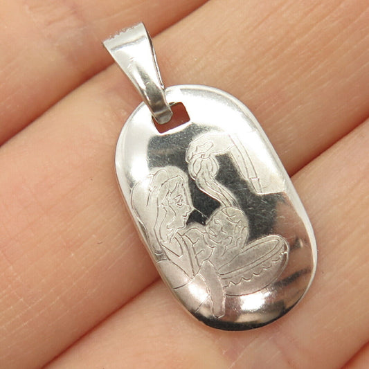 925 Sterling Silver Etched Family Design Pendant