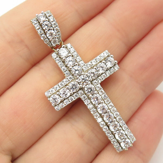 925 Sterling Silver 2-Tone C Z Cross Pendant