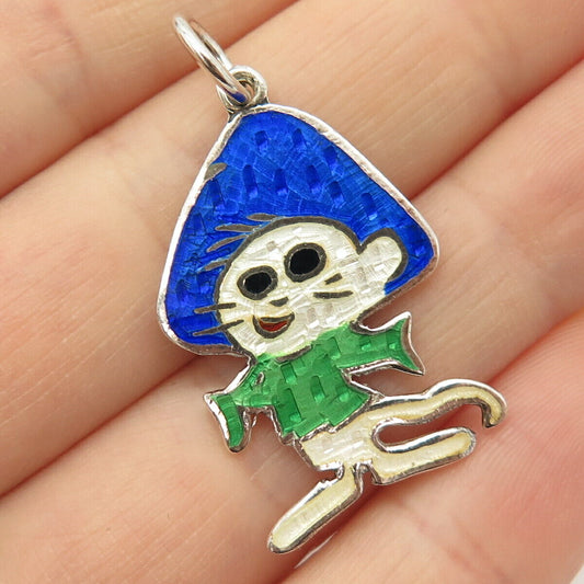 925 Sterling Silver Vintage SIAM Speedy Gonzales Colorful Enamel Charm Pendant