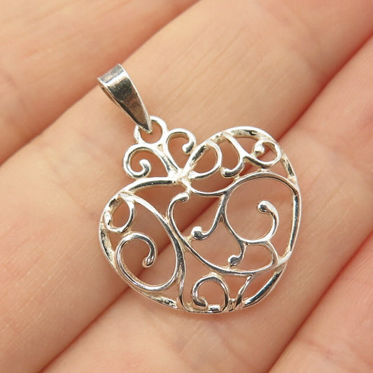 925 Sterling Silver Vintage Swirl & Heart Design Pendant