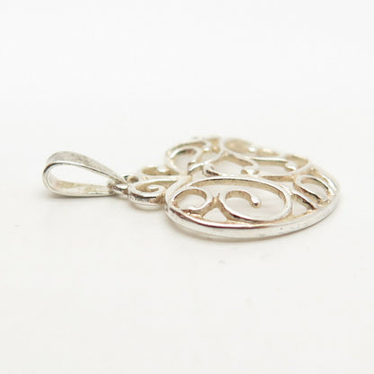 925 Sterling Silver Vintage Swirl & Heart Design Pendant