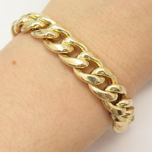 925 Sterling Silver Gold Plated Heavy Cuban Link Bracelet 8 1/4"