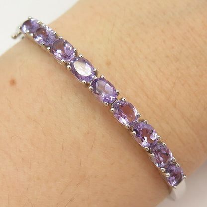 925 Sterling Silver Amethyst-Tone C Z Tennis Link Bracelet 7"