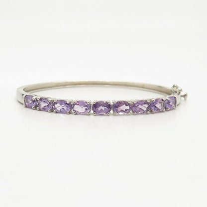 925 Sterling Silver Amethyst-Tone C Z Tennis Link Bracelet 7"