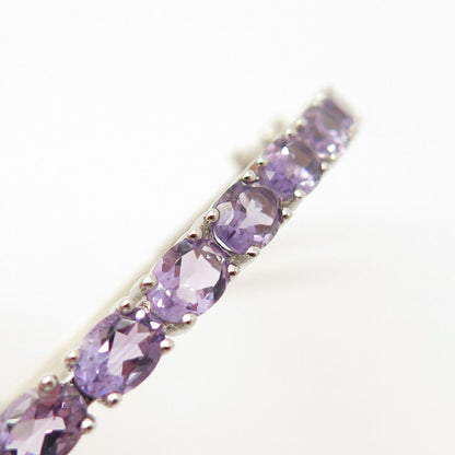 925 Sterling Silver Amethyst-Tone C Z Tennis Link Bracelet 7"