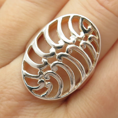 925 Sterling Silver Vintage Carved Statement Ring Size 8.5