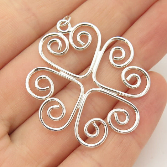 925 Sterling Silver Vintage Swirl & Floral Pendant