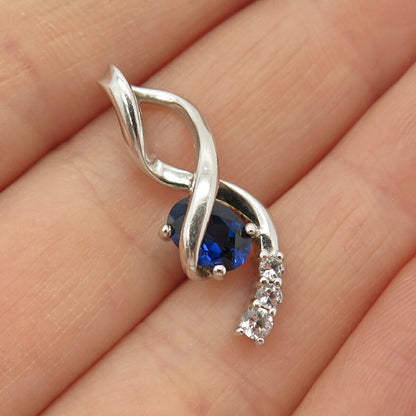 925 Sterling Silver White & Blue C Z Slide Pendant