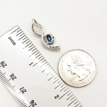 925 Sterling Silver White & Blue C Z Slide Pendant