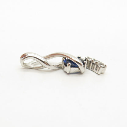 925 Sterling Silver White & Blue C Z Slide Pendant