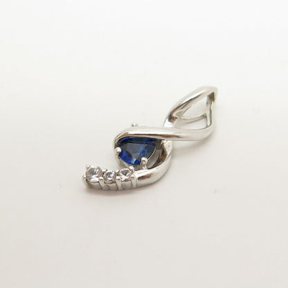 925 Sterling Silver White & Blue C Z Slide Pendant