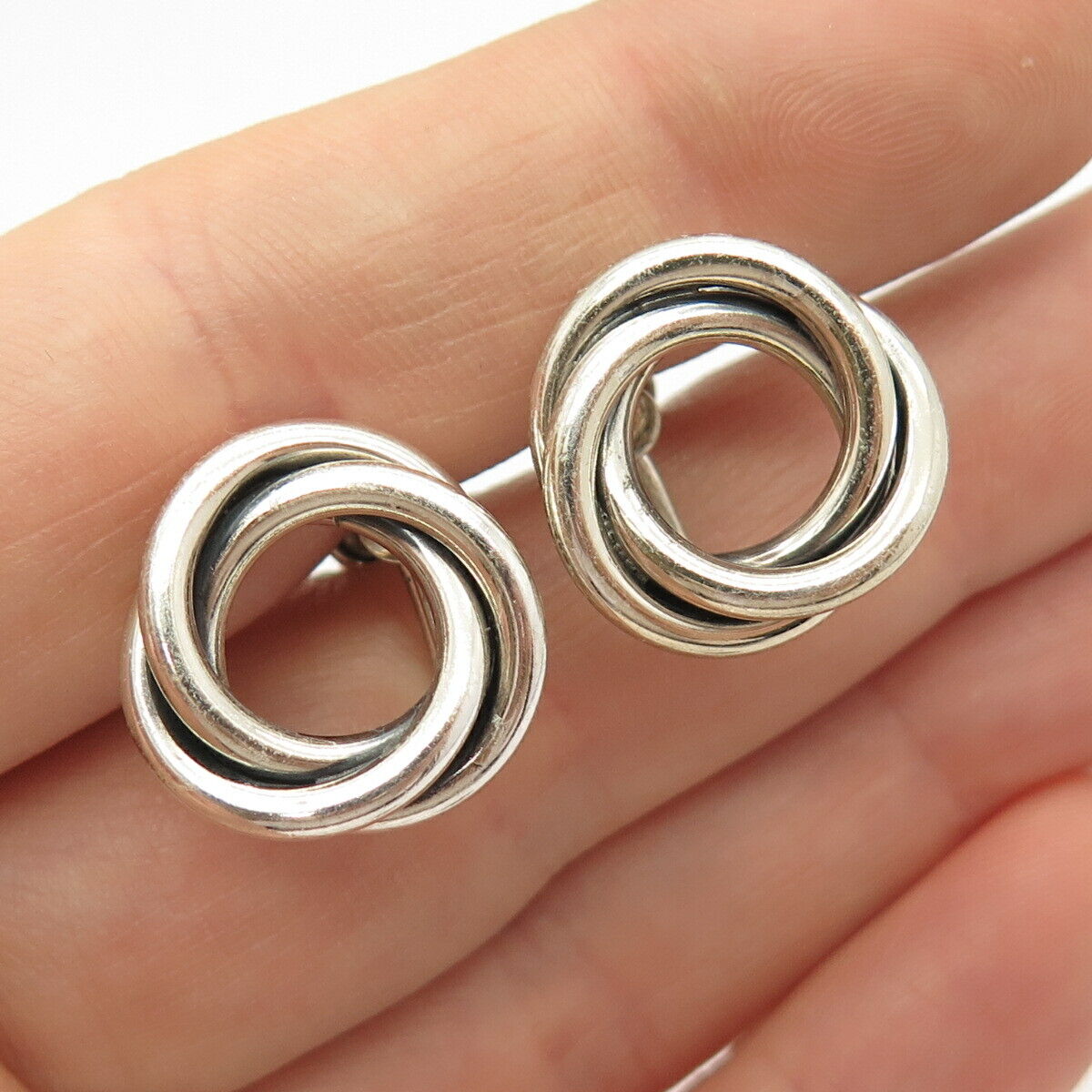 925 Sterling Silver Vintage BEAU Love Knot Screw Back Earrings