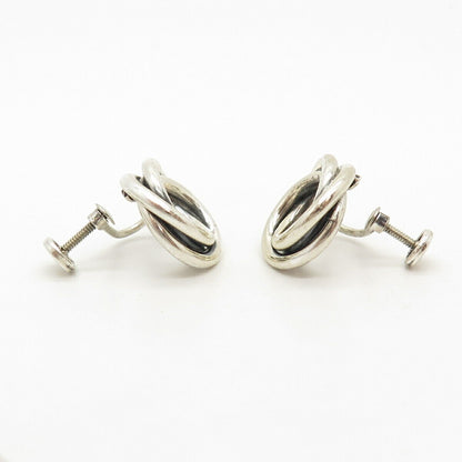 925 Sterling Silver Vintage BEAU Love Knot Screw Back Earrings