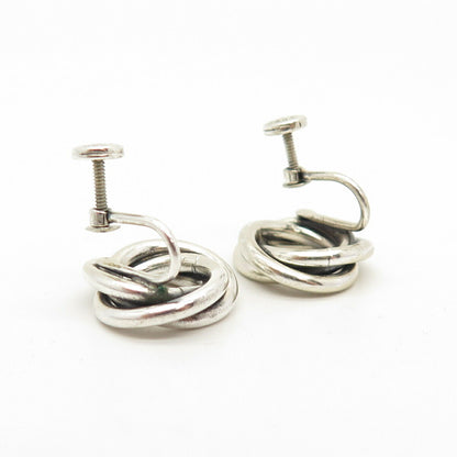 925 Sterling Silver Vintage BEAU Love Knot Screw Back Earrings