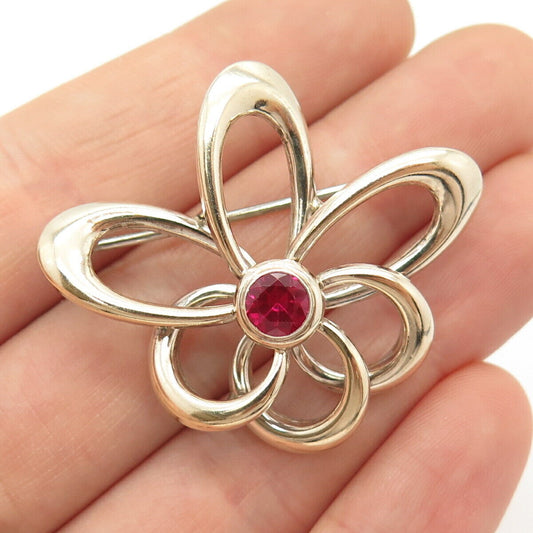 925 Sterling Silver 1/20 14K Antique Pink C Z Modernist Floral Pin Brooch