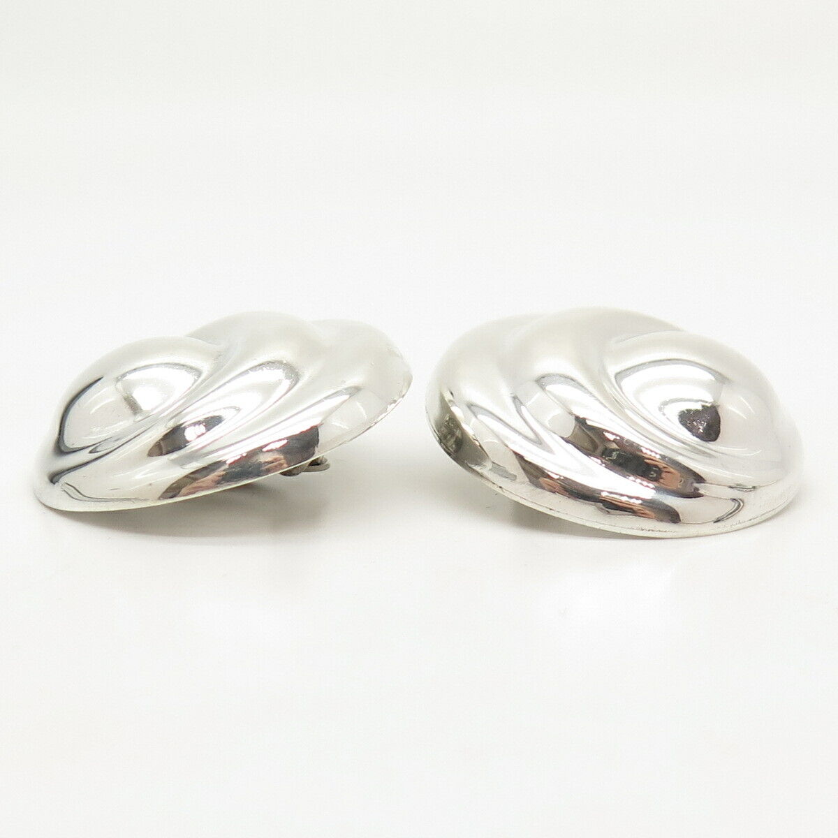 925 Sterling Silver Vintage Mexico Ribbed Hollow Clip On Earrings