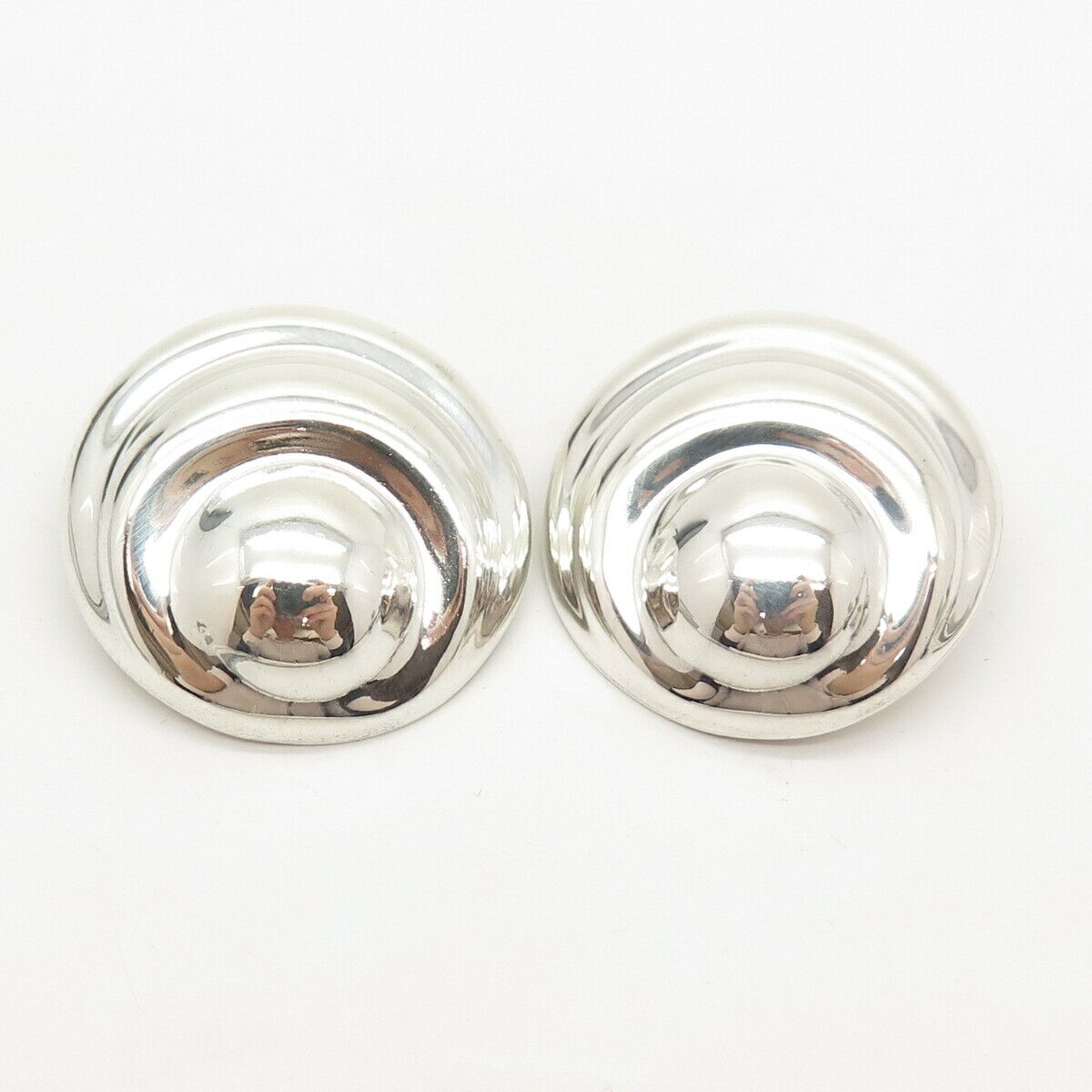 925 Sterling Silver Vintage Mexico Ribbed Hollow Clip On Earrings