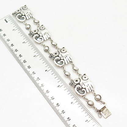 925 Sterling Silver Vintage Hand / Tribal Design Link Bracelet 6 3/4"