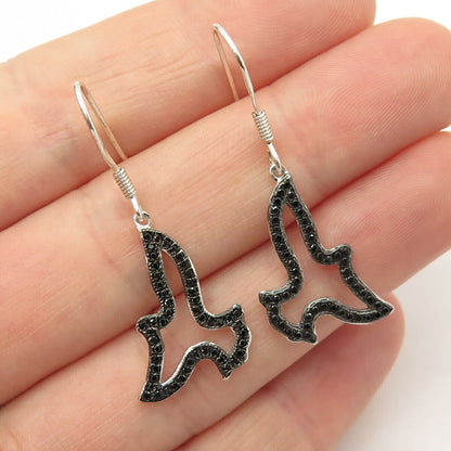 925 Sterling Silver Real Melanite Gemstone Bird Design Dangling Earrings