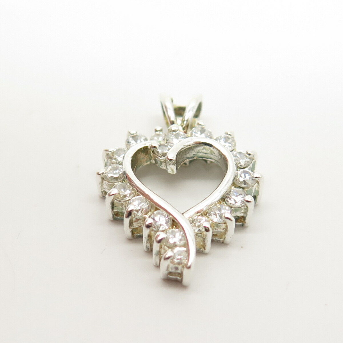 925 Sterling Silver C Z Open Heart Pendant