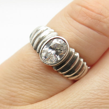 925 Sterling Silver Oval-Cut C Z Ribbed Ring Size 5 3/4