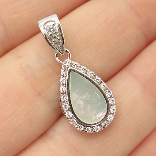 925 Sterling Silver Real Mother-of-Pearl & C Z Pendant