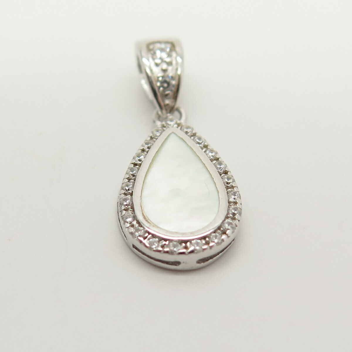 925 Sterling Silver Real Mother-of-Pearl & C Z Pendant