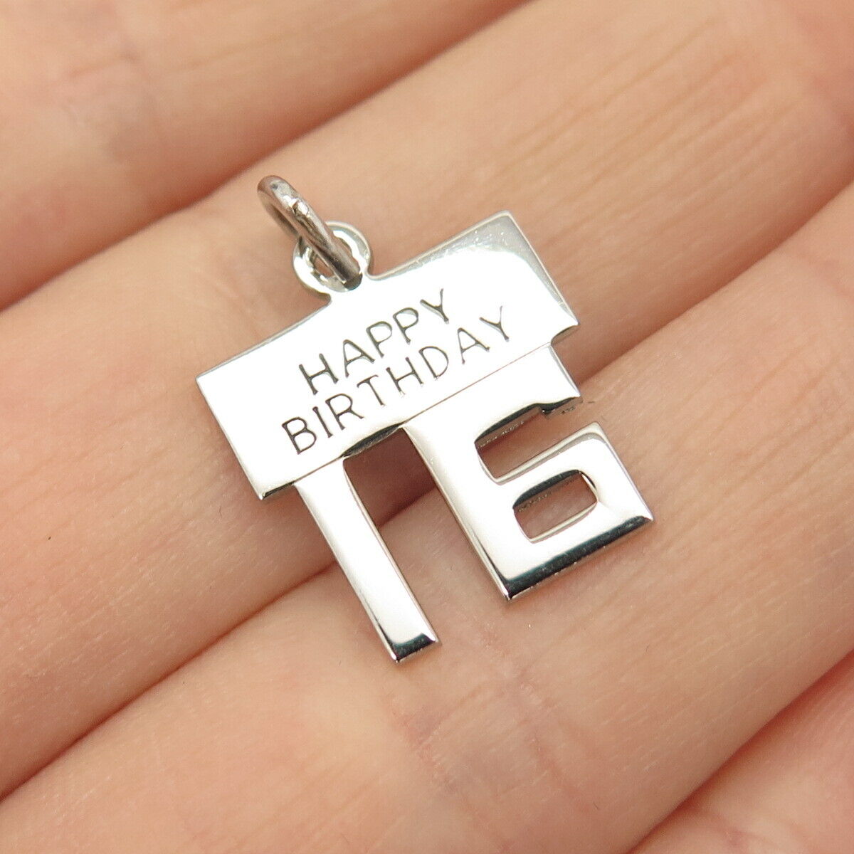 925 Sterling Silver Vintage Wells "Happy Birthday 16"  Charm Pendant