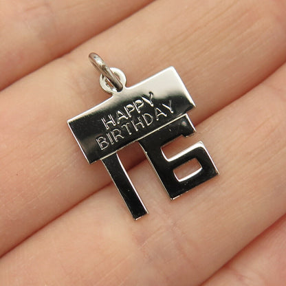 925 Sterling Silver Vintage Wells "Happy Birthday 16"  Charm Pendant