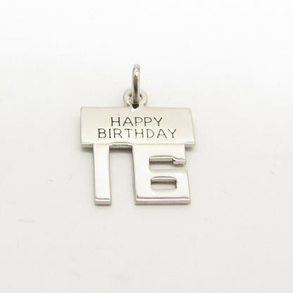 925 Sterling Silver Vintage Wells "Happy Birthday 16"  Charm Pendant