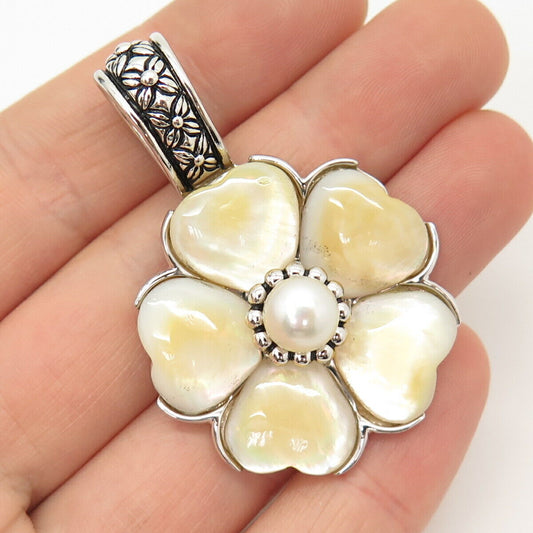 925 Sterling Silver Honora Real Pearl & Mother-of-Pearl Floral Pendant