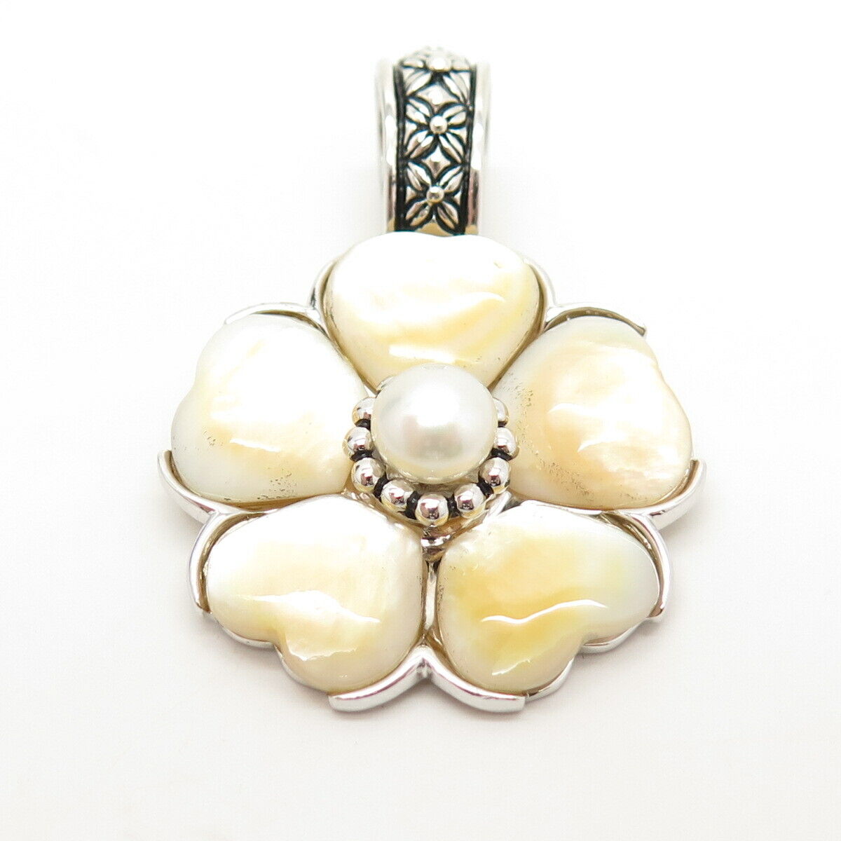 925 Sterling Silver Honora Real Pearl & Mother-of-Pearl Floral Pendant