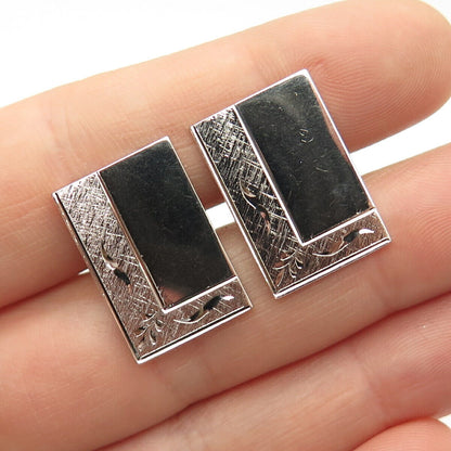 925 Sterling Silver Vintage Textured Floral Square Cufflinks