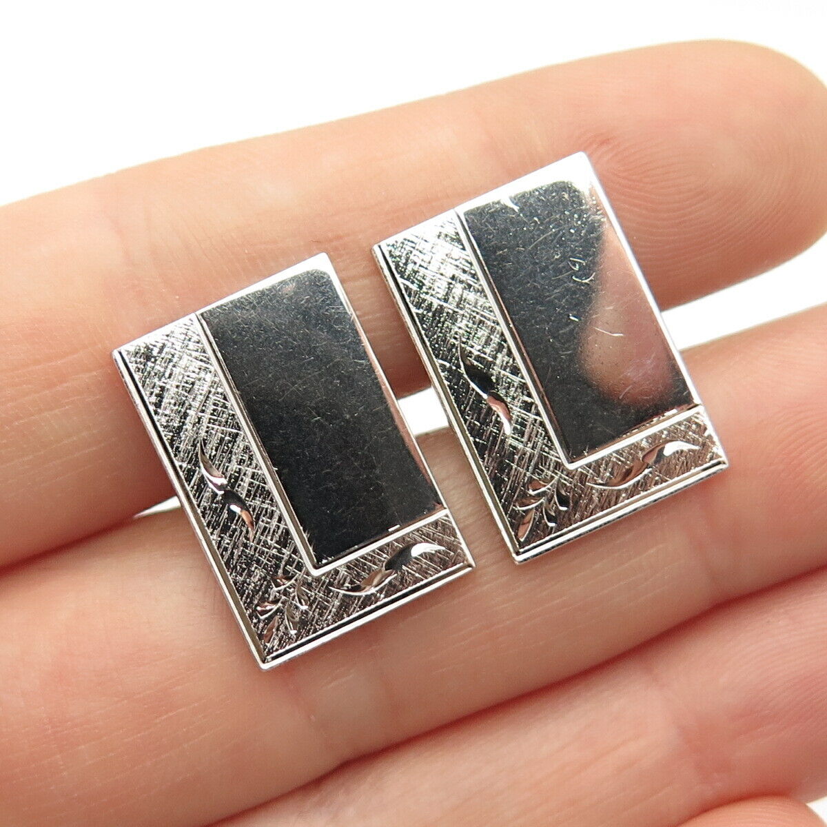 925 Sterling Silver Vintage Textured Floral Square Cufflinks