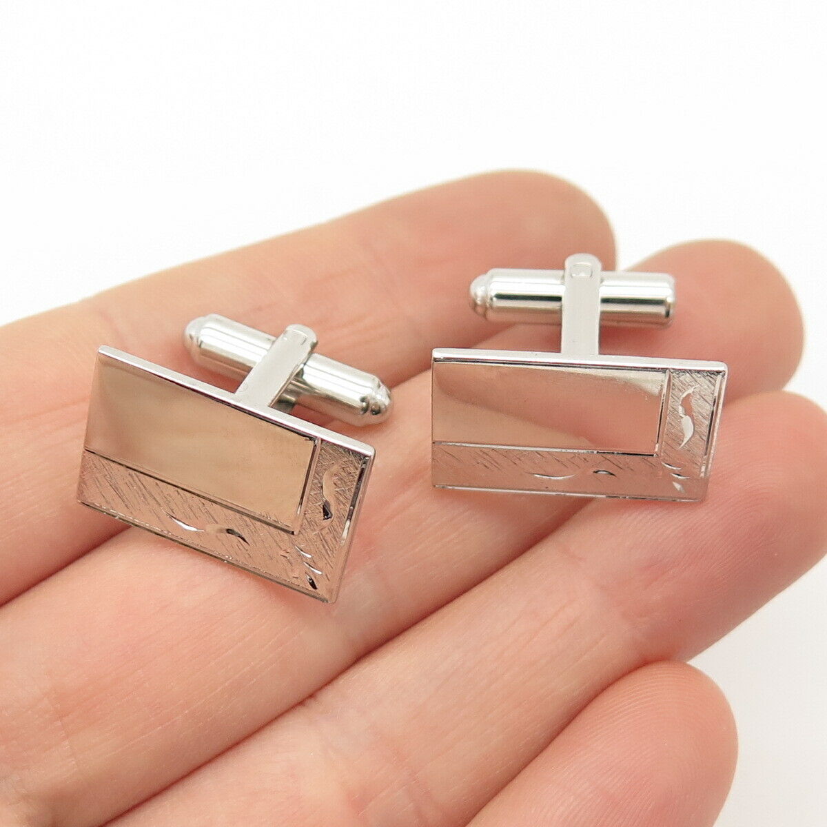 925 Sterling Silver Vintage Textured Floral Square Cufflinks