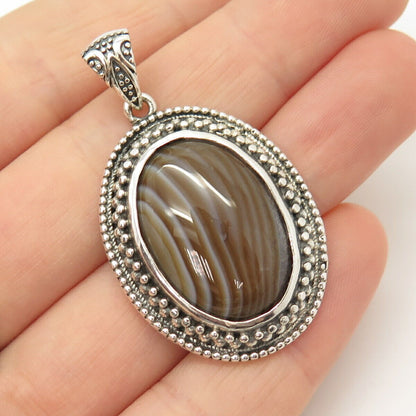 925 Sterling Silver Beria Real Agate Gemstone Pendant