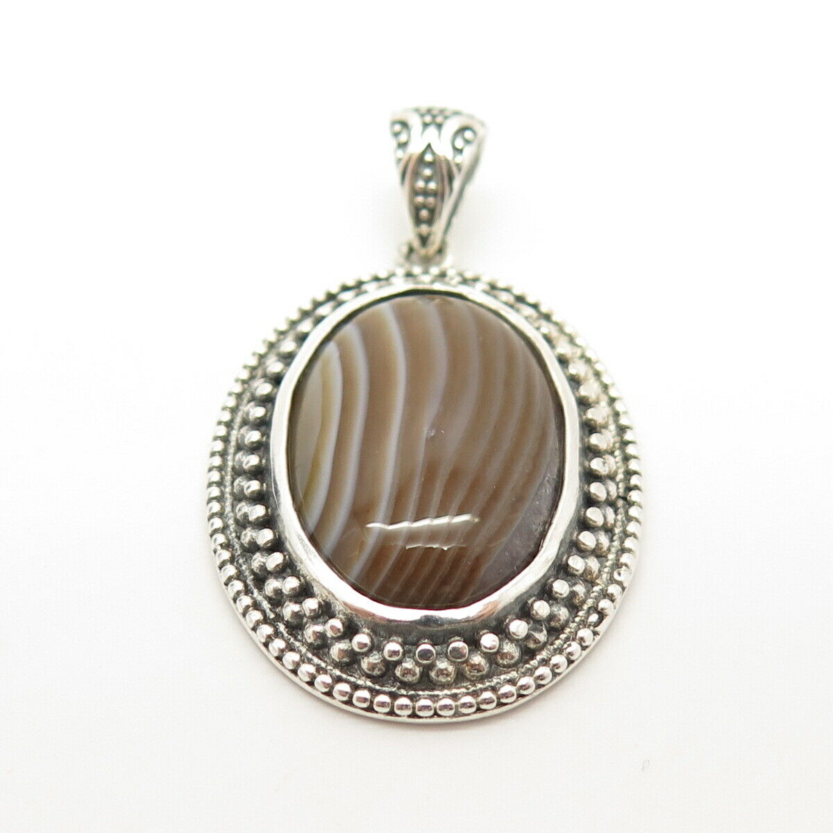 925 Sterling Silver Beria Real Agate Gemstone Pendant