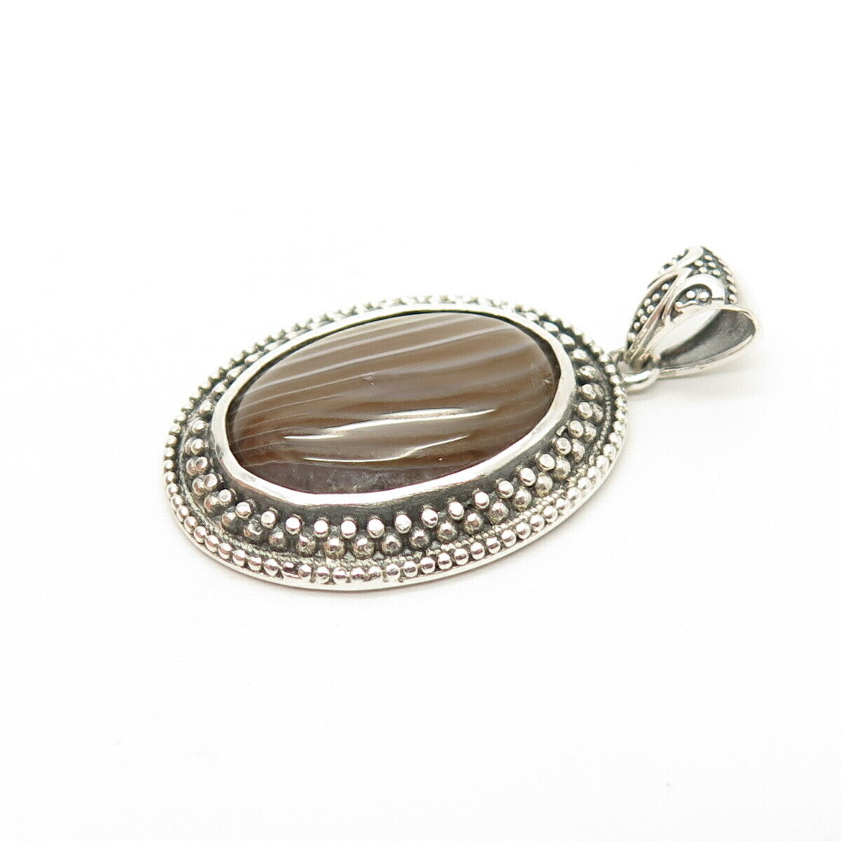 925 Sterling Silver Beria Real Agate Gemstone Pendant